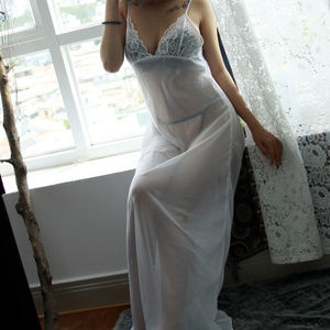 MKG Sensual Long Gown with Lace Cups - White
